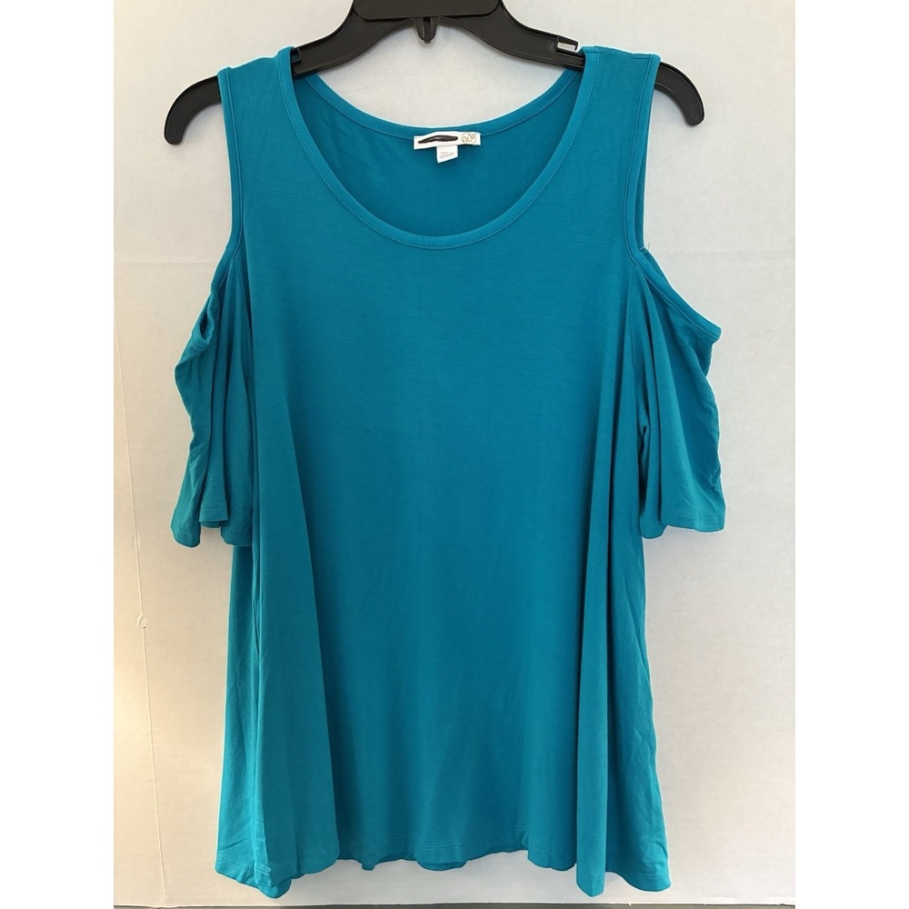 Plus Size 1X Aqua Cold Shoulder Tunic Top Stretch Rayon Casual Flowy Boho NWOT